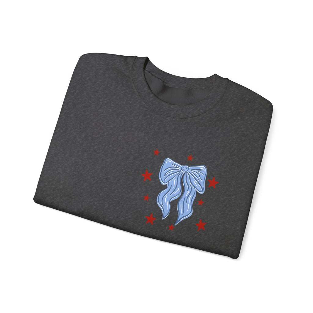 Double-sided American Honey Crewneck Sweatshirt — Patriotic Blue Ribbon Stars Pullover