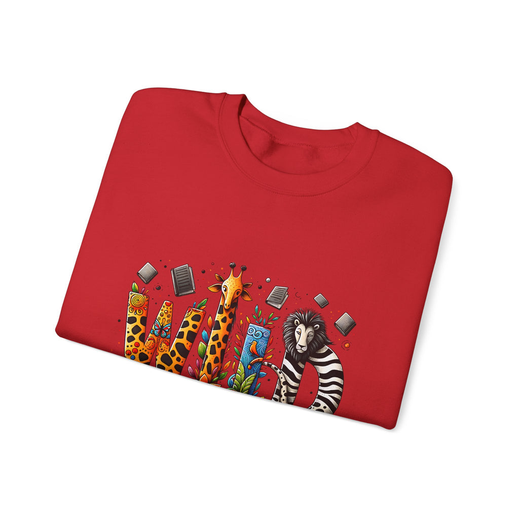 Sweatshirt — "Wild About Reading" Animal Letters Book Lover Crewneck