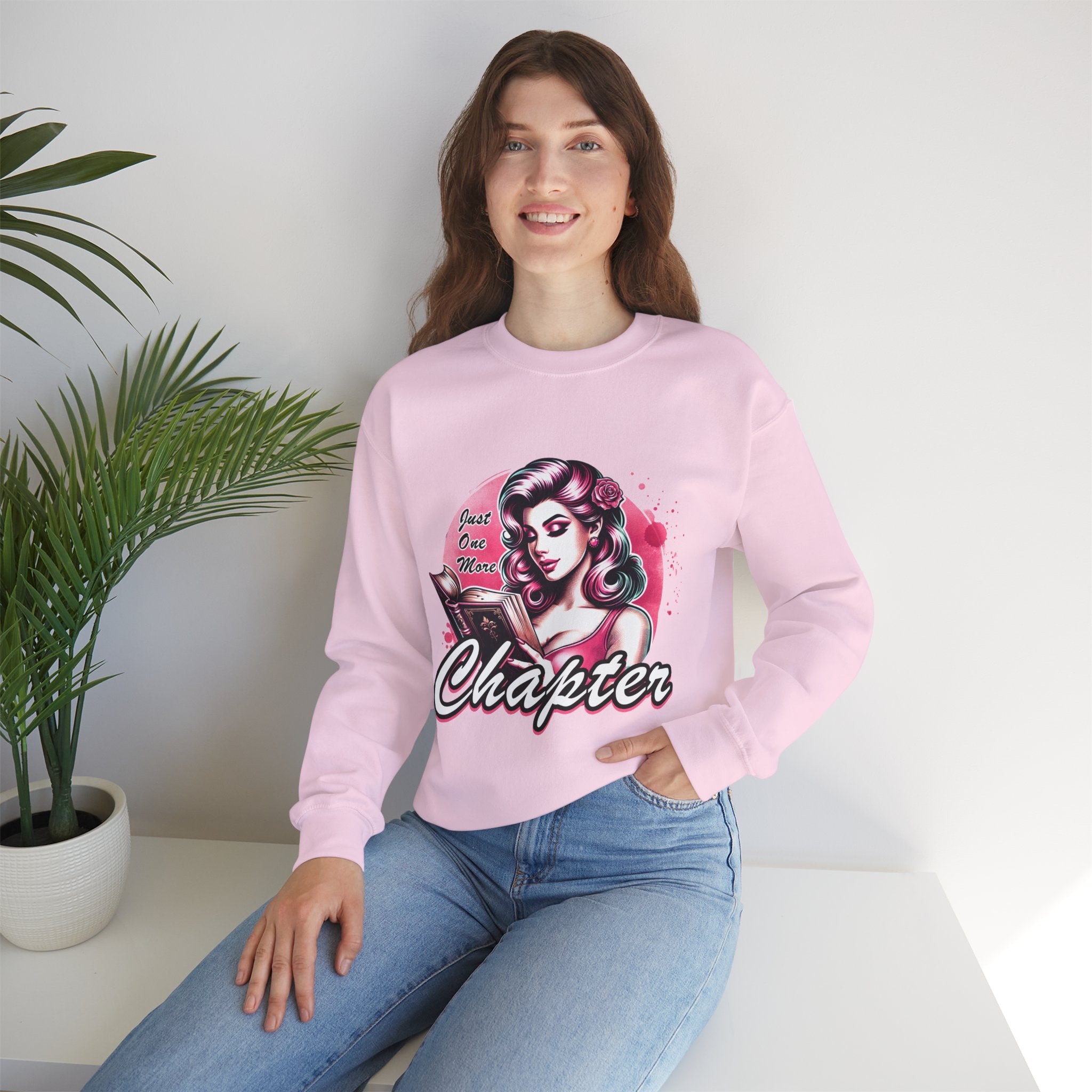 Chapter Reading Sweatshirt – Retro Pinup 'Just One More Chapter' Cozy Crewneck