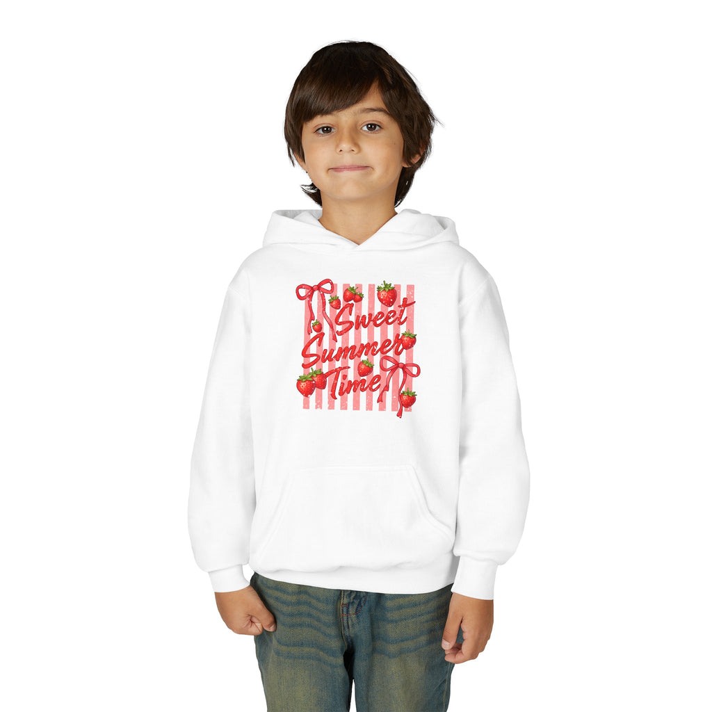 Youth Hoodie — "Sweet Summer Time" Strawberry Striped Graphic