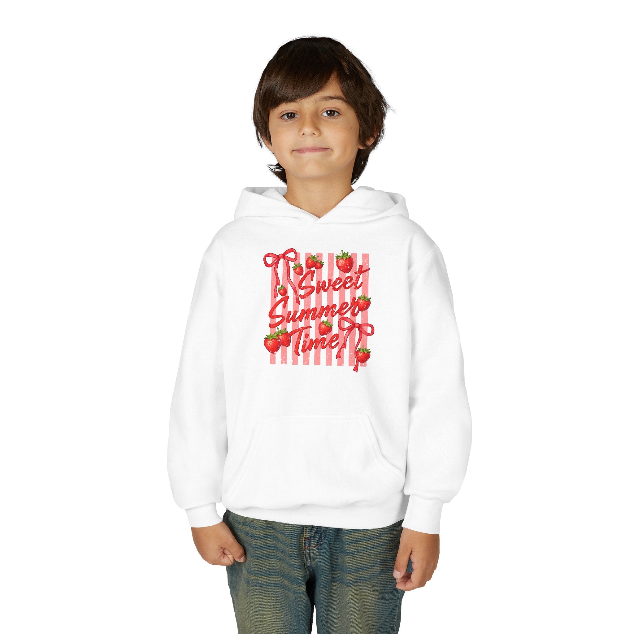 Youth Hoodie — "Sweet Summer Time" Strawberry Striped Graphic