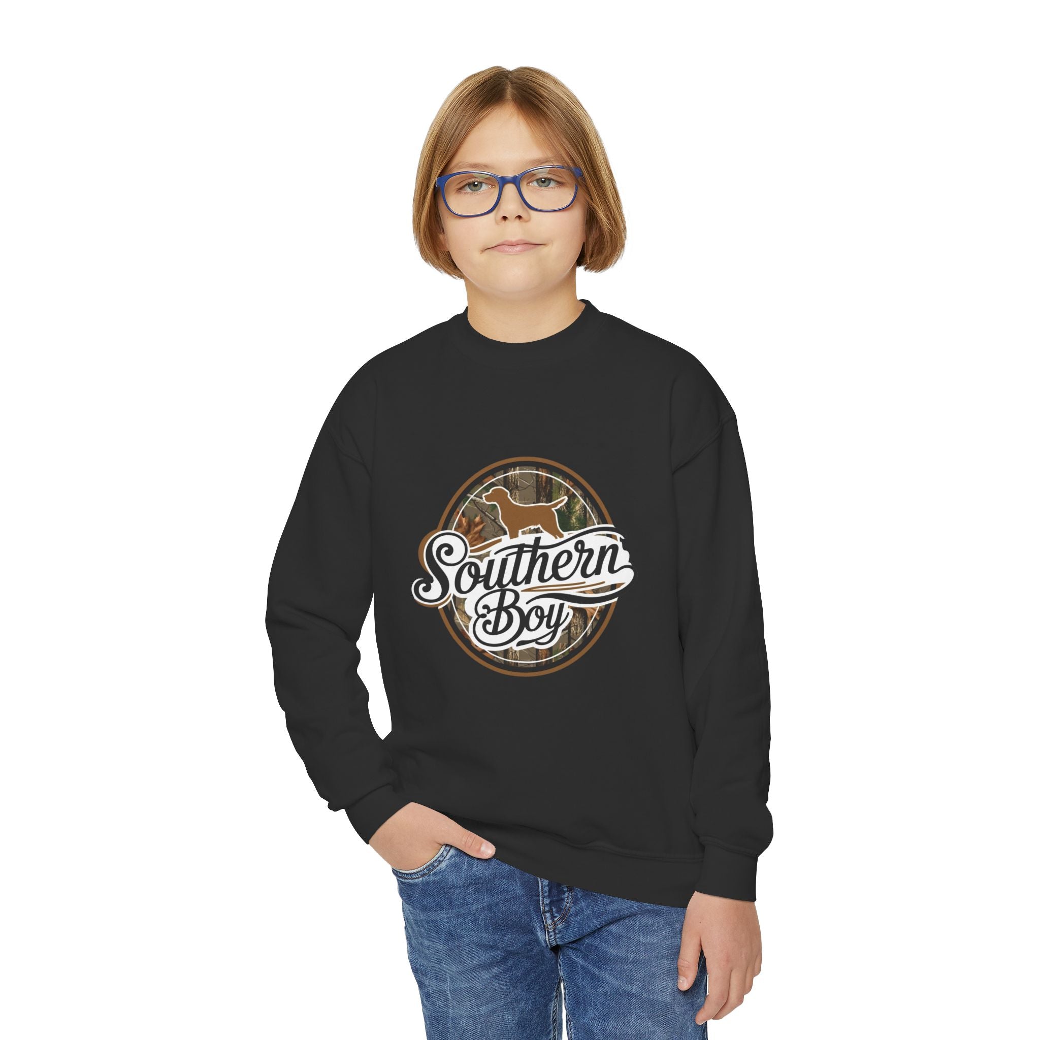 Youth Crewneck Sweatshirt — "Southern Boy" Deer Graphic