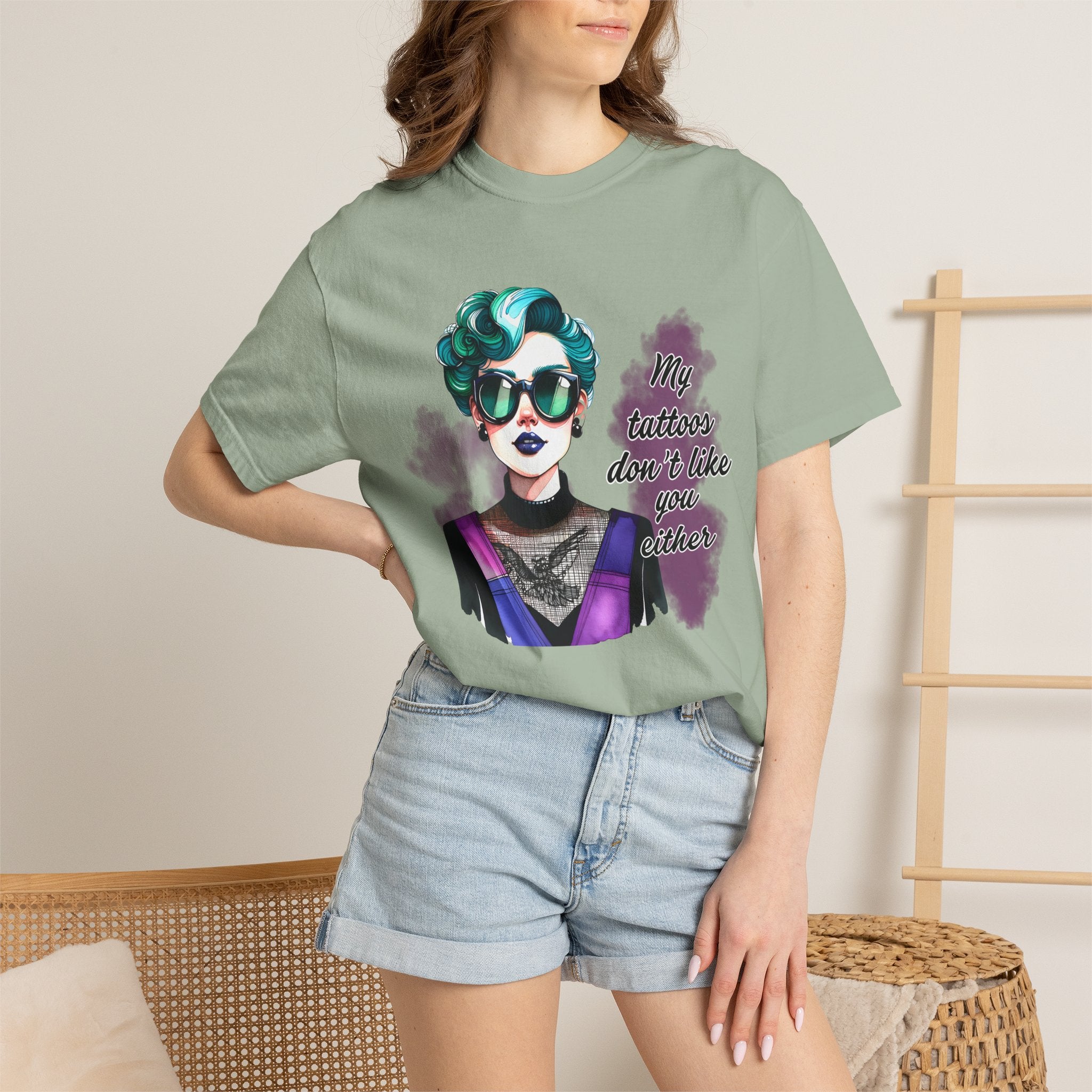 Graphic T-Shirt — Retro Punk Portrait with “My Tattoos Don’t Like You Either” Slogan