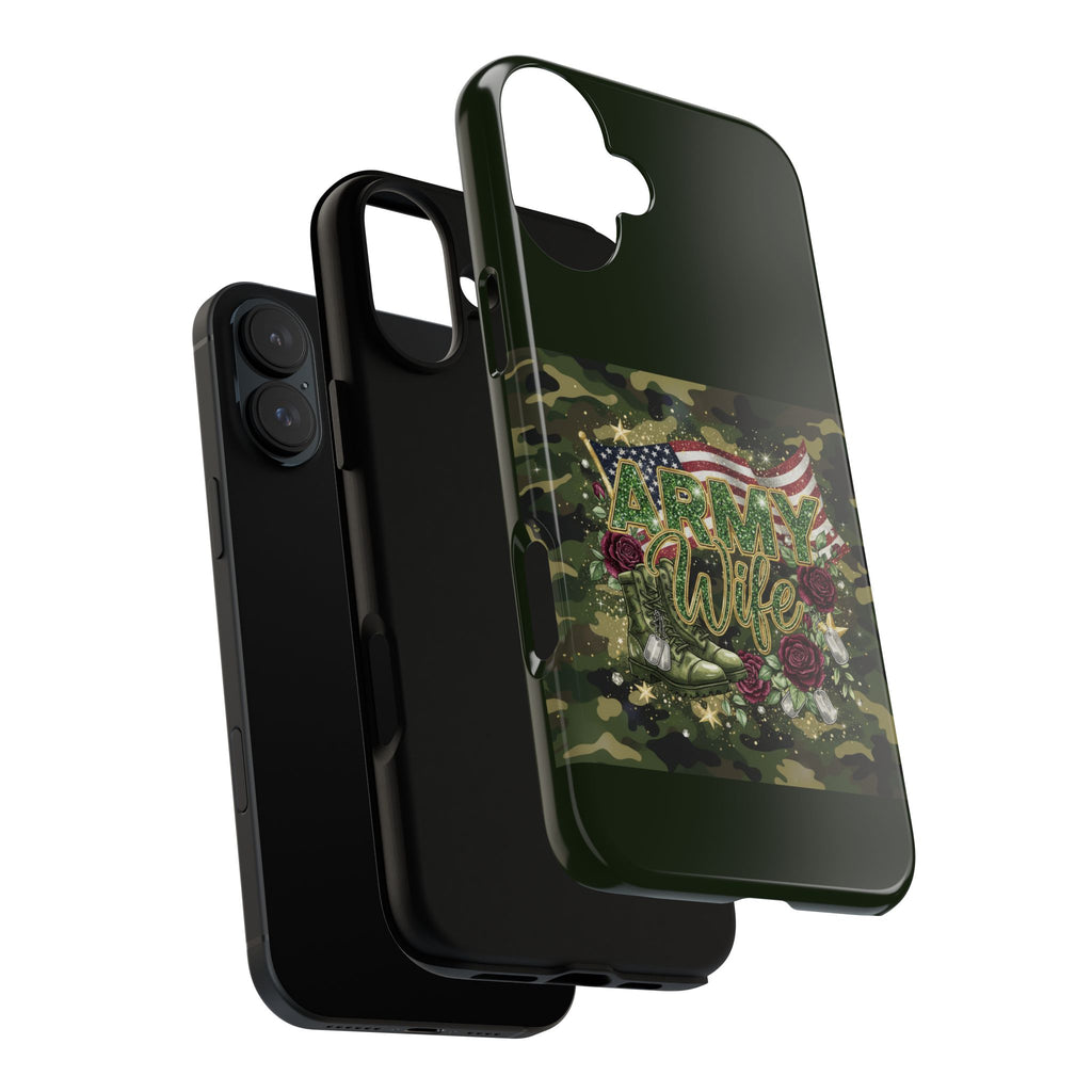 Army Wife Tough Phone Case — Camo Flag Design with Roses