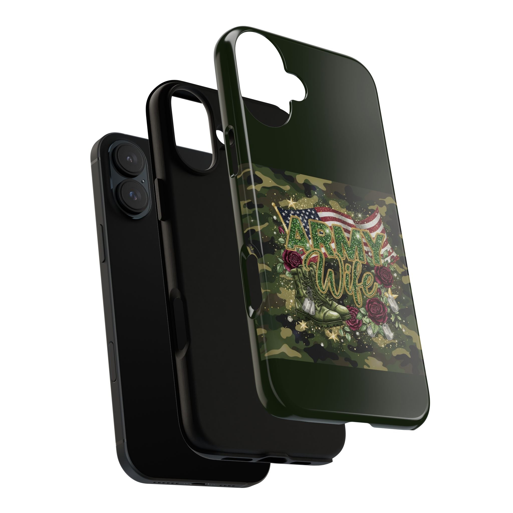 Army Wife Tough Phone Case — Camo Flag Design with Roses