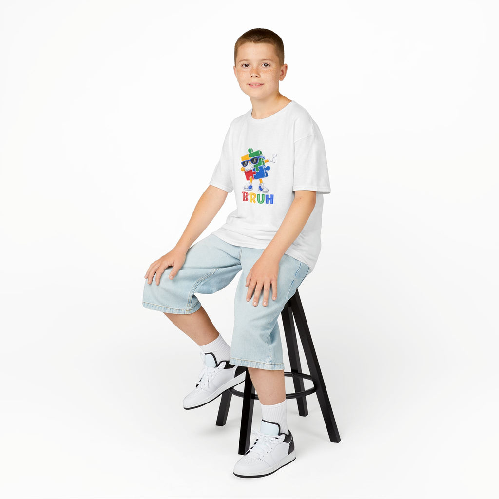 Kids 'BRUH' Colorful Puzzle Robot Tee - Fun Graphic Shirt for Boys & Girls