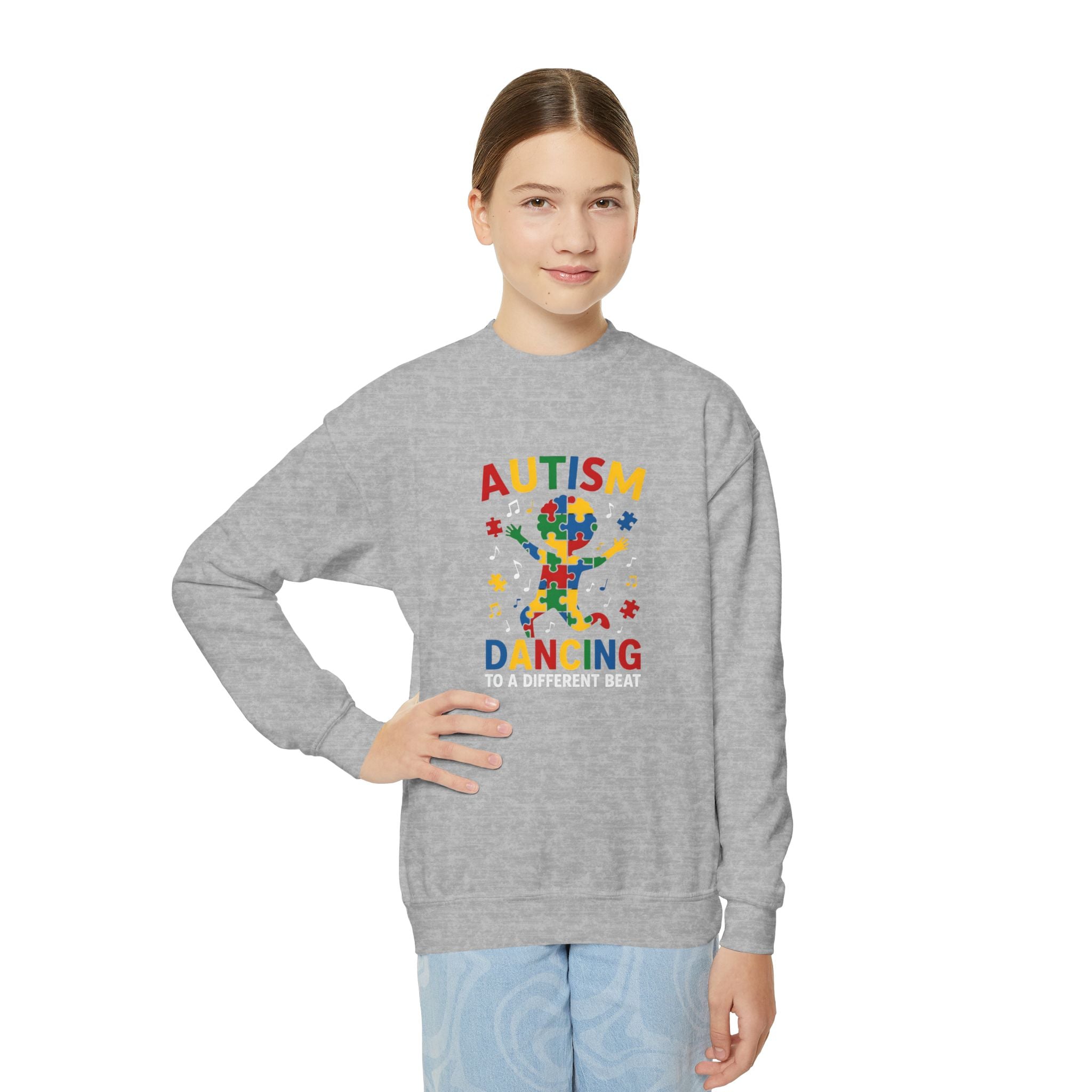 Autism Dancing Crewneck Sweatshirt – "Dancing to a Different Beat" Youth