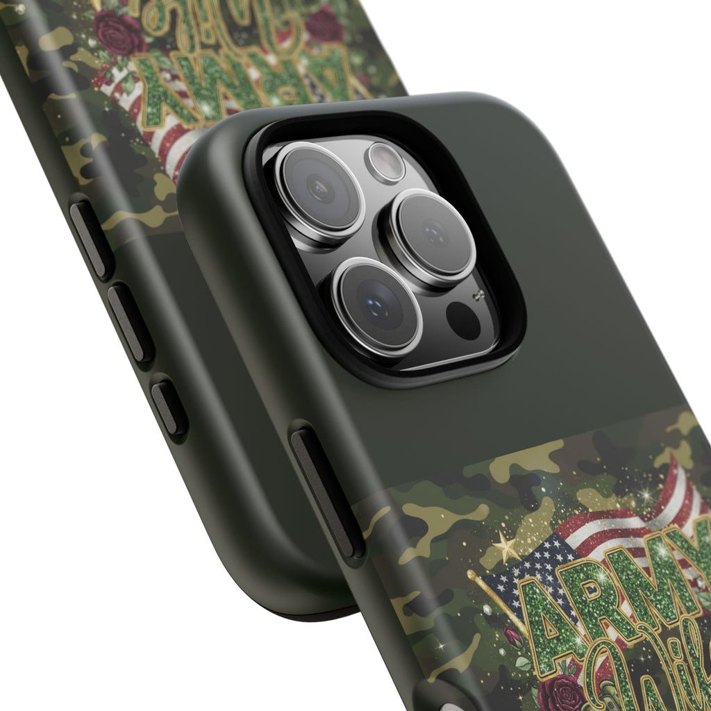 Army Wife Tough Phone Case — Camo Flag Design with Roses