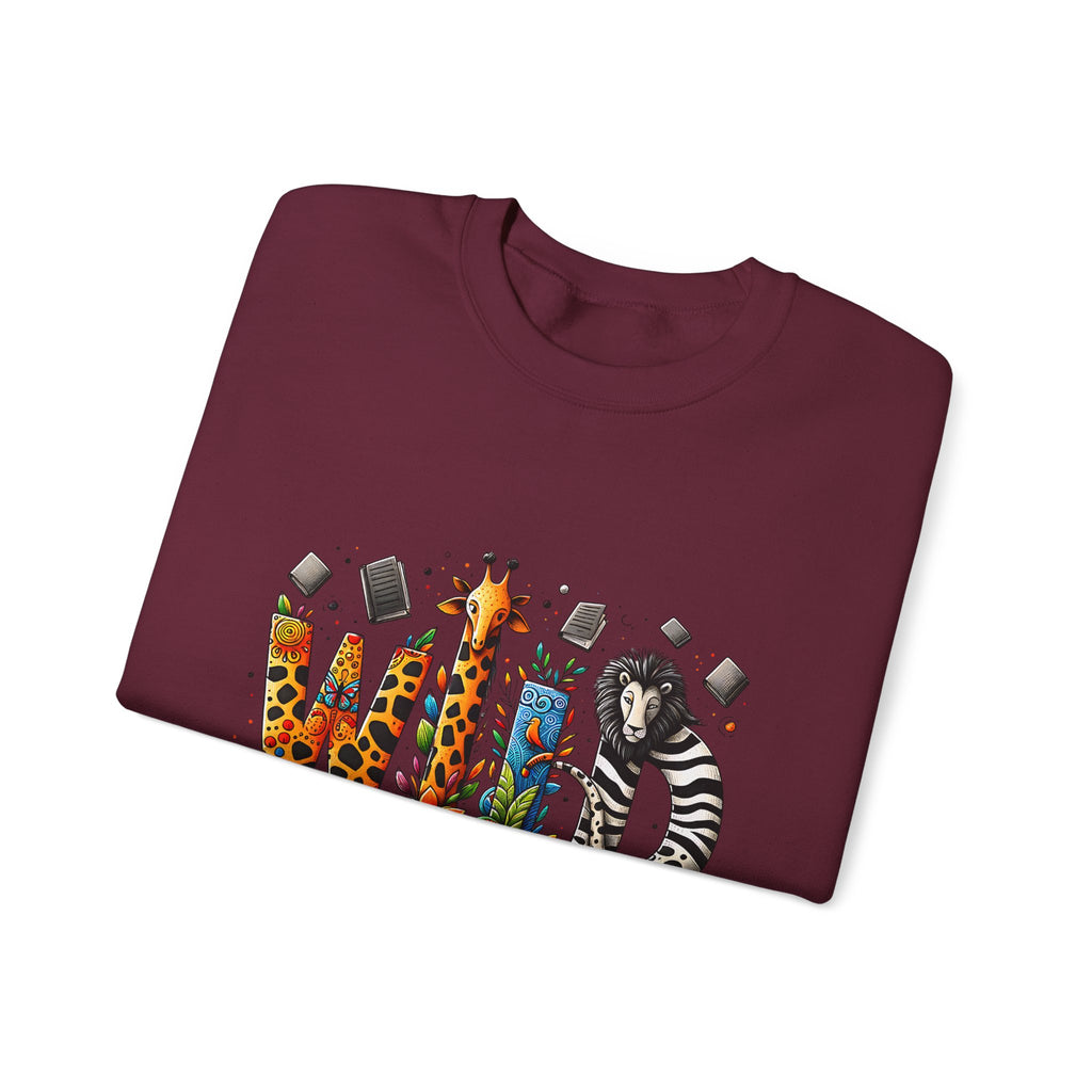Sweatshirt — "Wild About Reading" Animal Letters Book Lover Crewneck