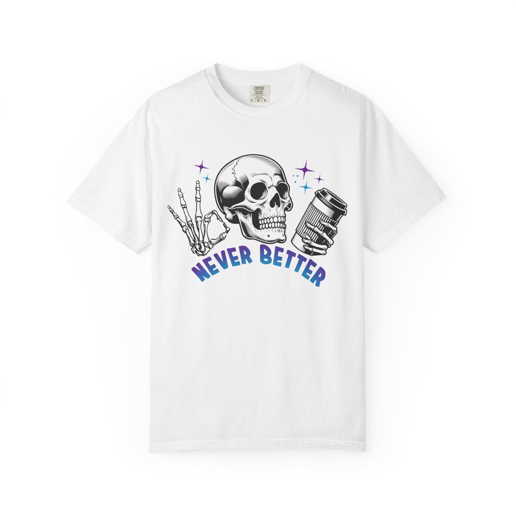 Never Better Skull T-Shirt — Vintage Skull Holding Can Graphic Tee