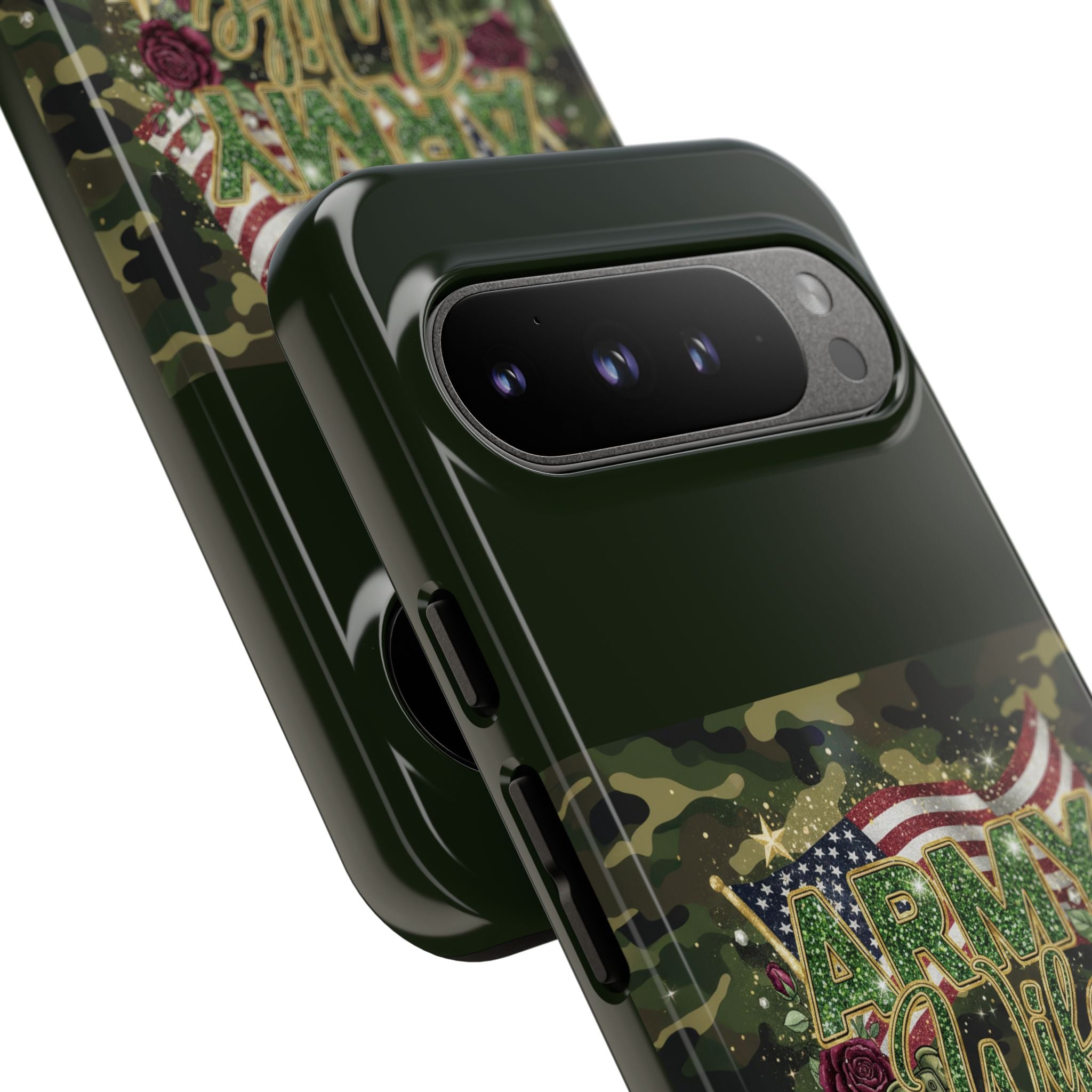 Army Wife Tough Phone Case — Camo Flag Design with Roses