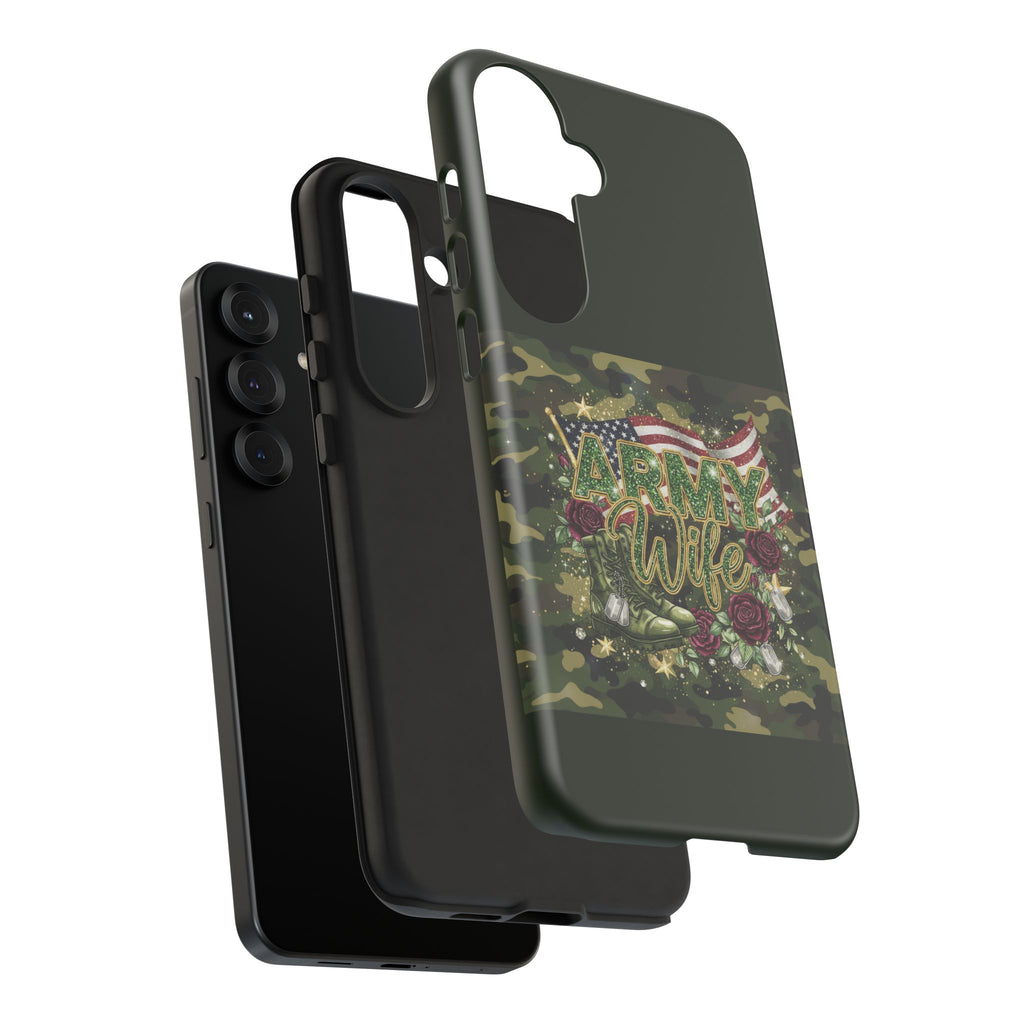 Army Wife Tough Phone Case — Camo Flag Design with Roses
