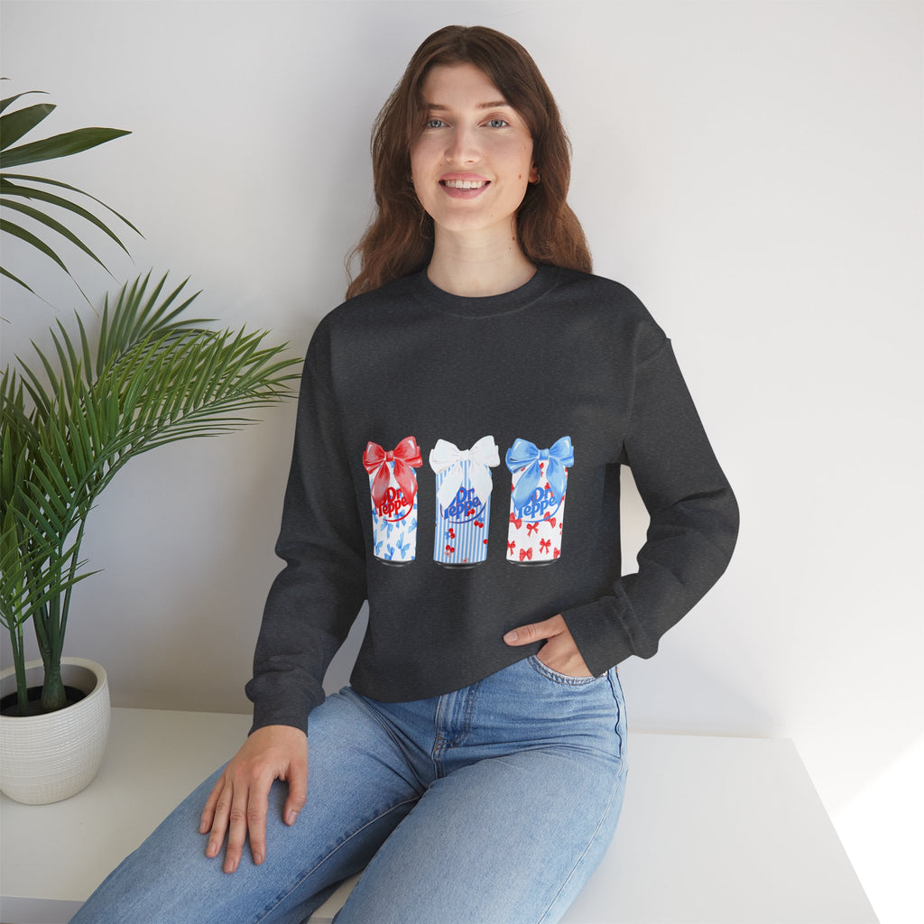 Patriotic Gift Candles Crewneck Sweatshirt – Red White Blue Ribbon Candle Trio