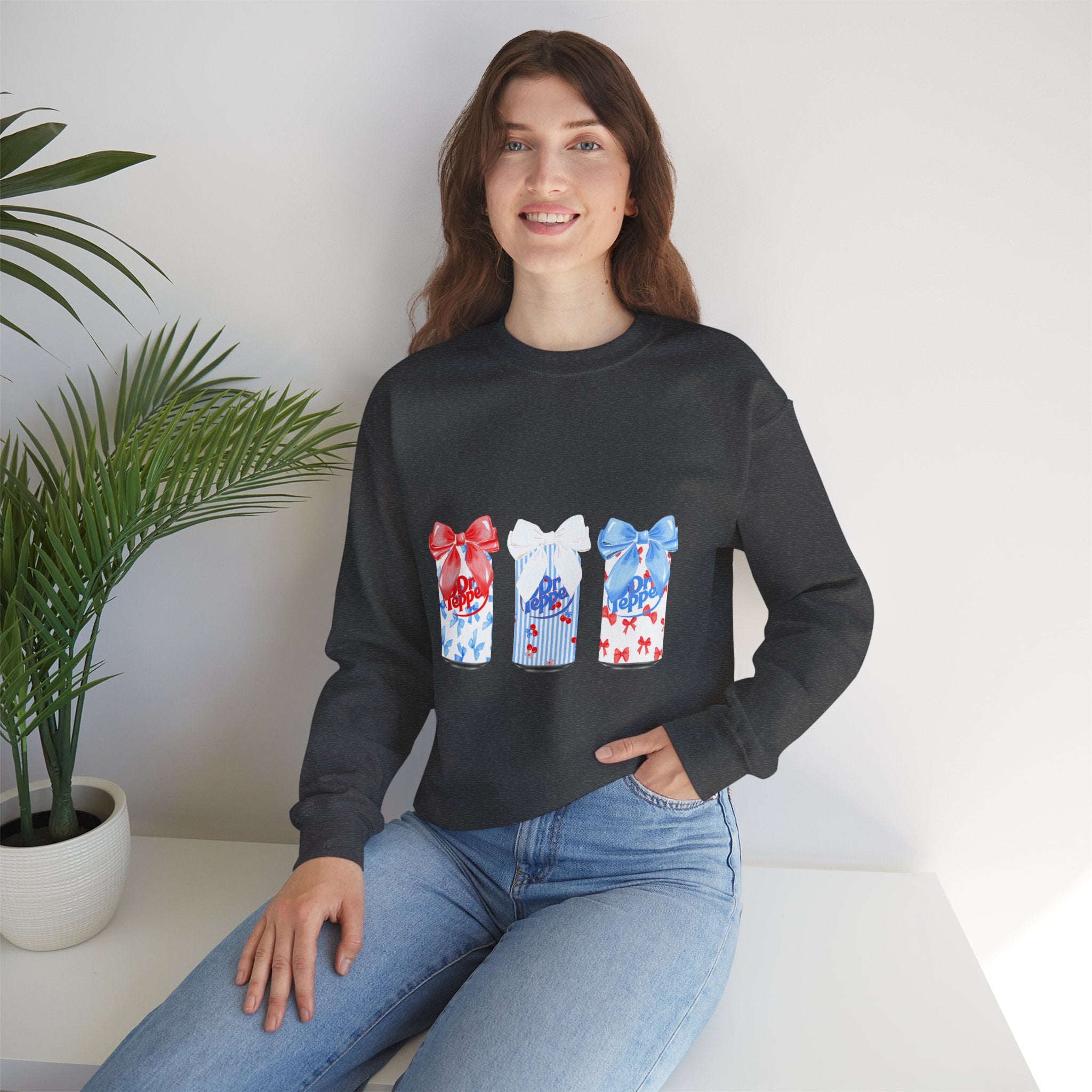 Patriotic Gift Candles Crewneck Sweatshirt – Red White Blue Ribbon Candle Trio