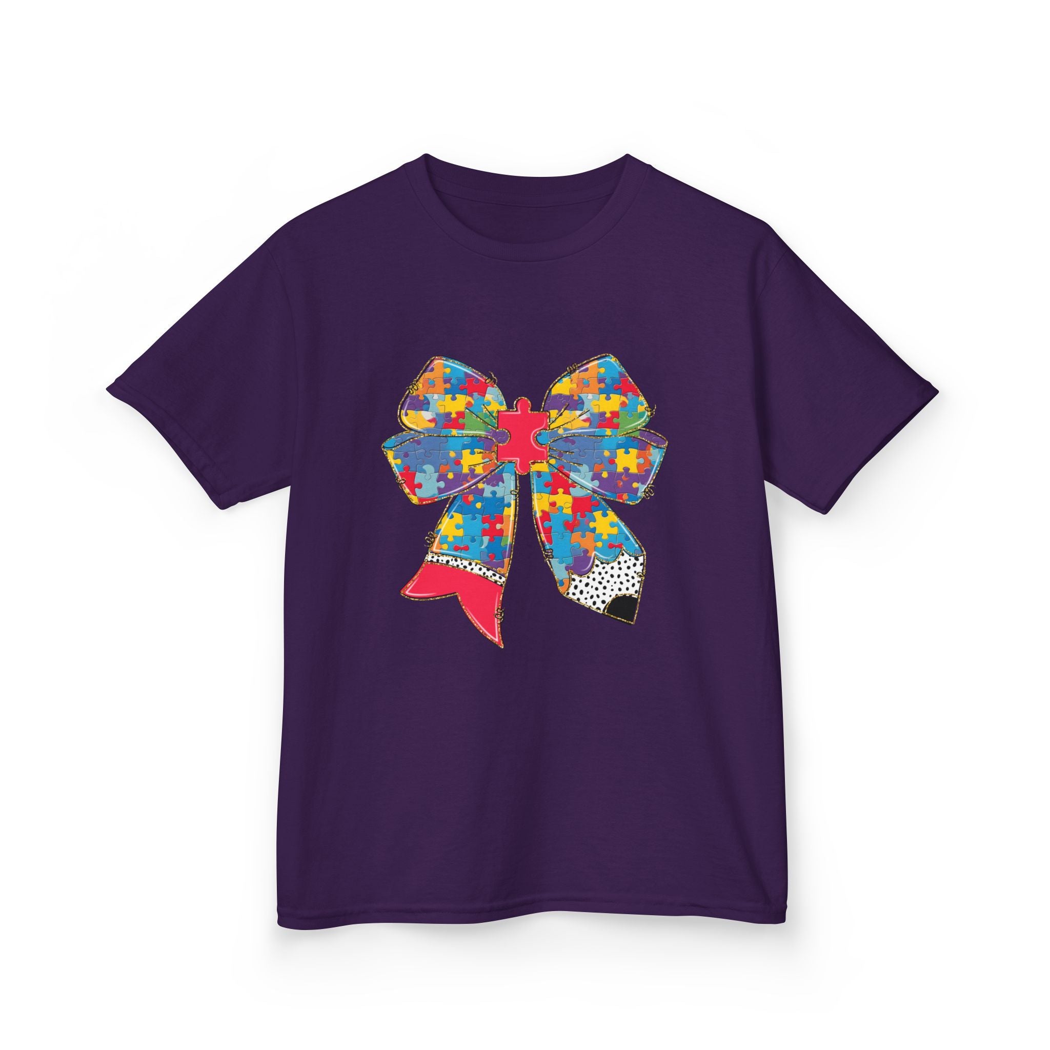Autism Awareness Puzzle Bow Kids T‑Shirt – Autism Acceptance Gift