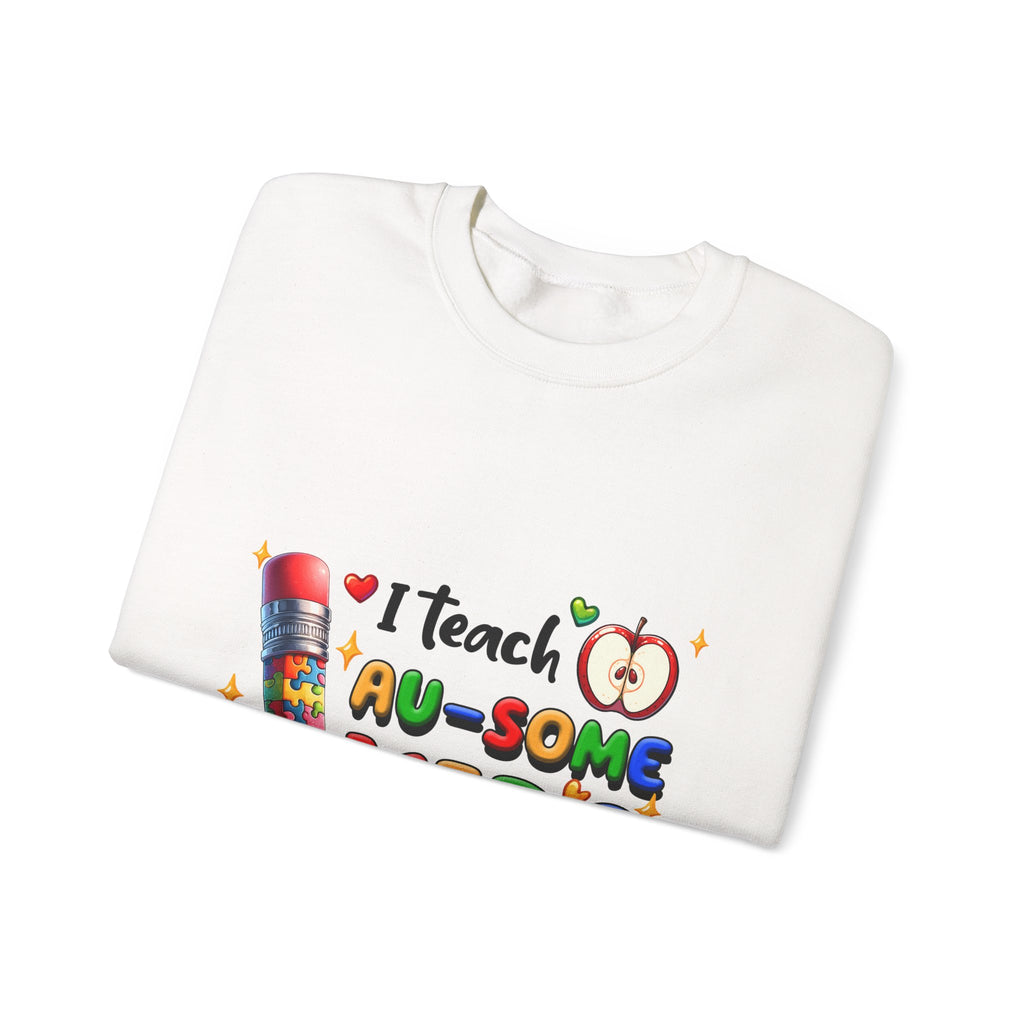 Teacher Crewneck Sweatshirt — “I Teach Au-some Kids” Colorful Autism Awareness Design