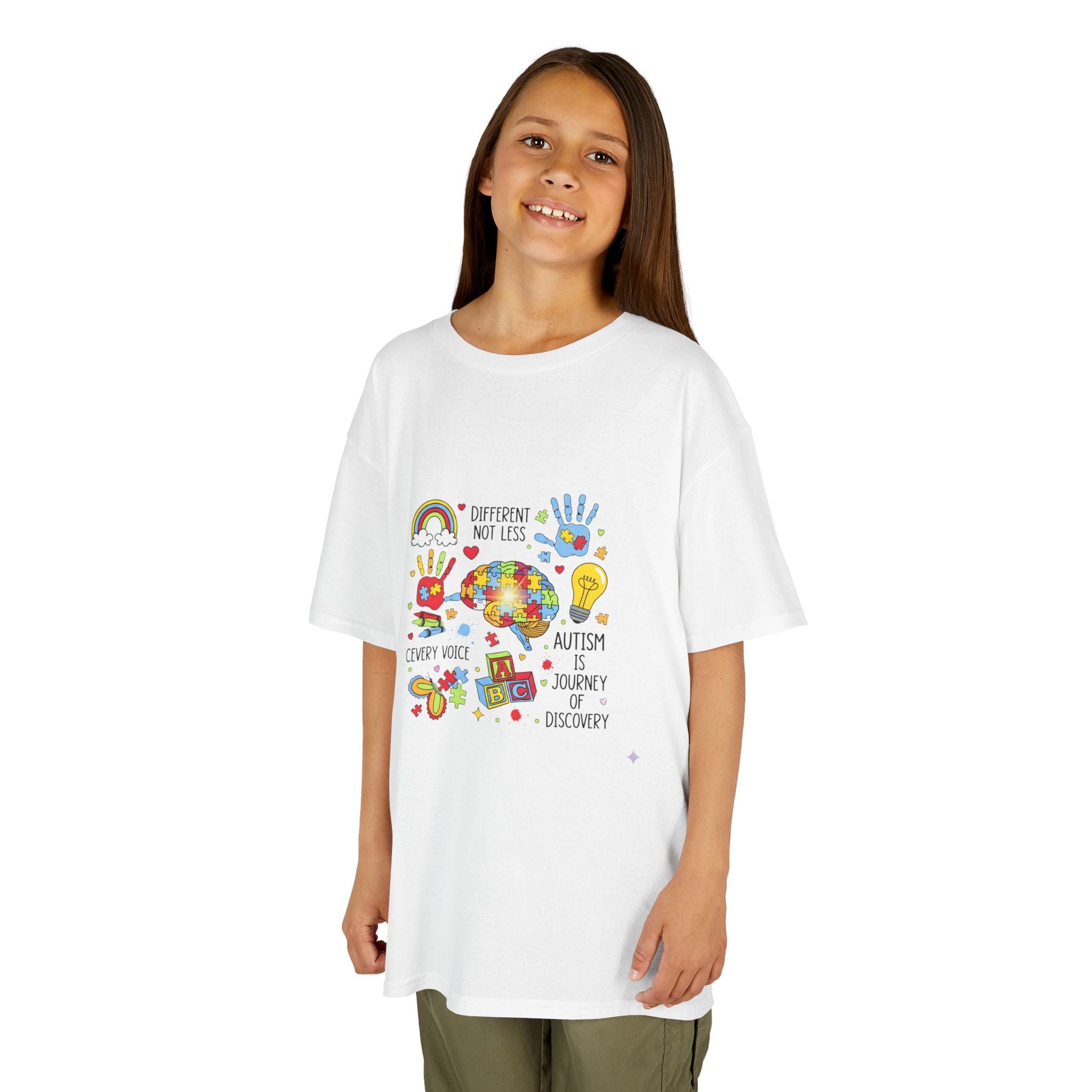 Autism Awareness Kids Tee — Colorful Puzzle Heart & Hands Design