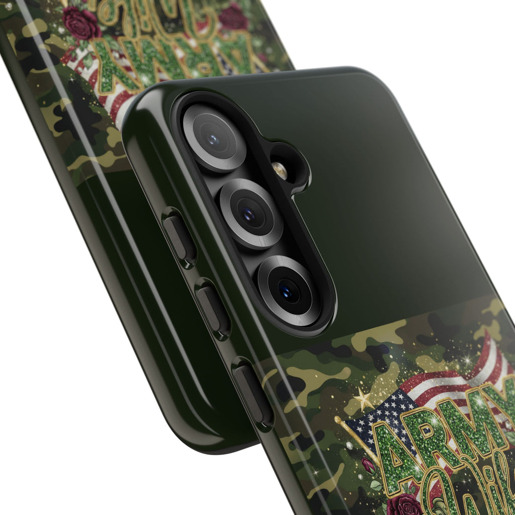 Army Wife Tough Phone Case — Camo Flag Design with Roses