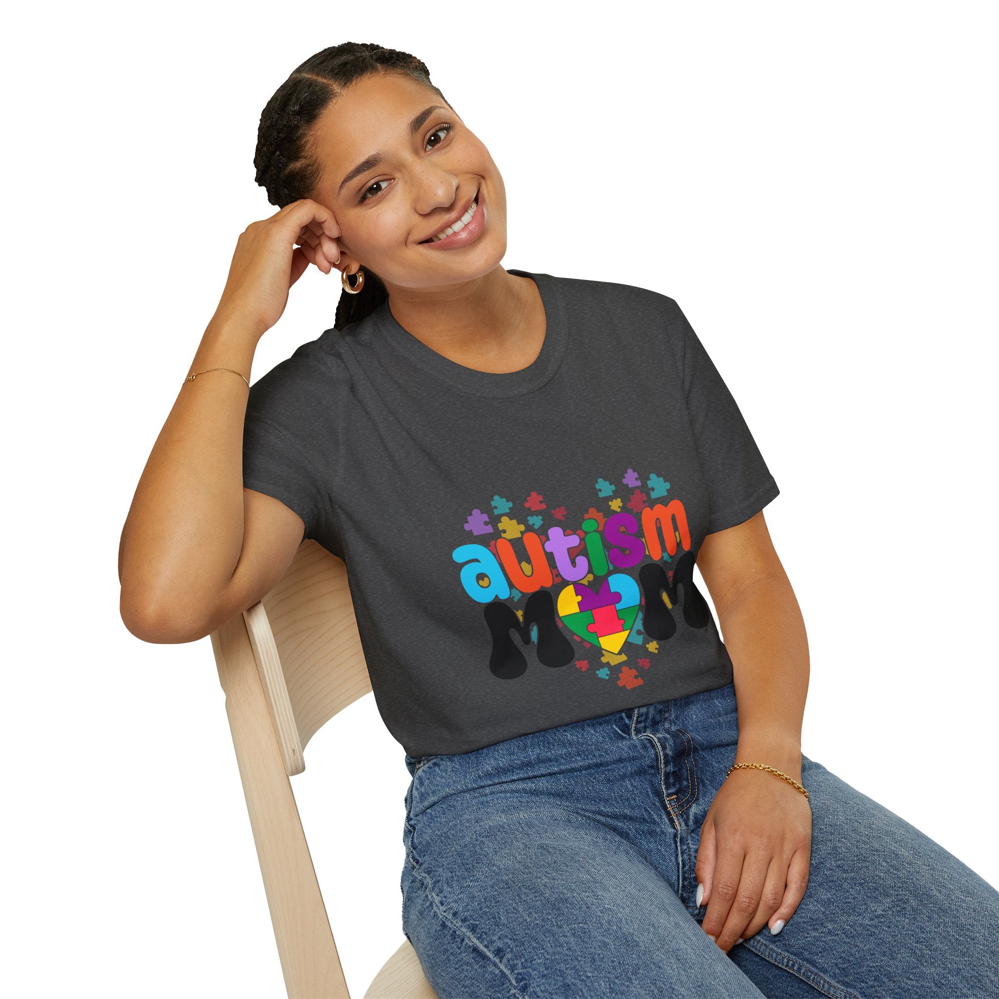 Autism Mom T-Shirt — Colorful Puzzle Heart Support Tee