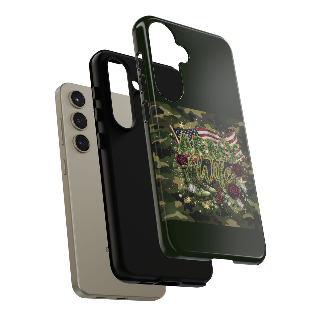 Army Wife Tough Phone Case — Camo Flag Design with Roses