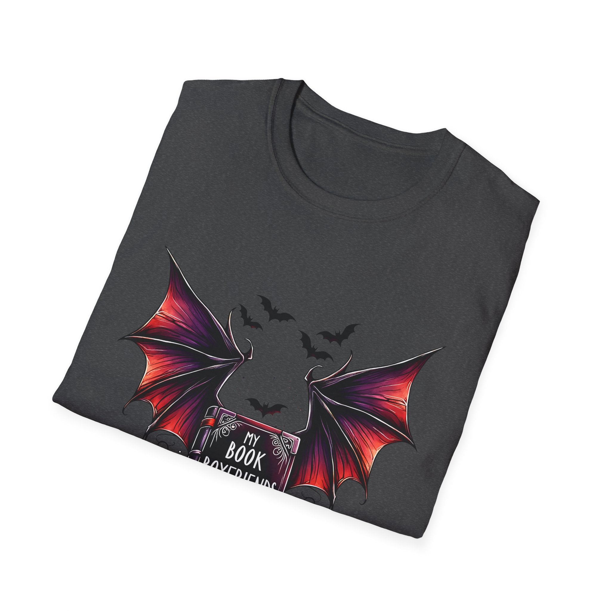 Book Boyfriends Have Wings T-Shirt — Vampire Bat Gothic Reading Tee