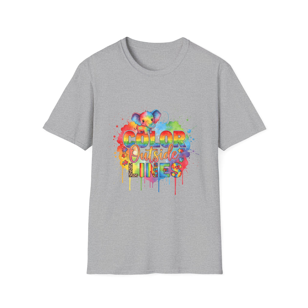 Color Outside Lines T-Shirt — Rainbow Paint Splatter Art Tee