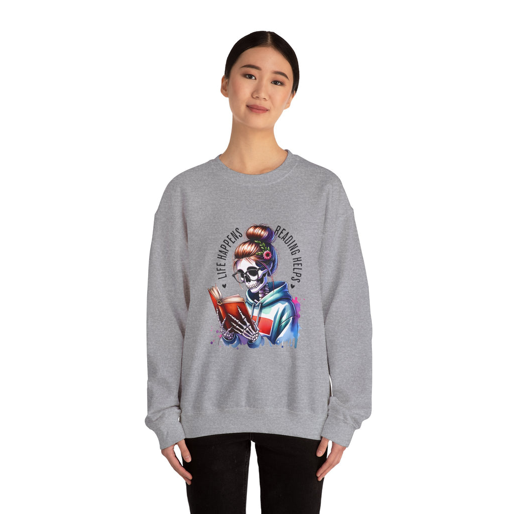 Reading Heals Sweatshirt — Skull Booklover Crewneck