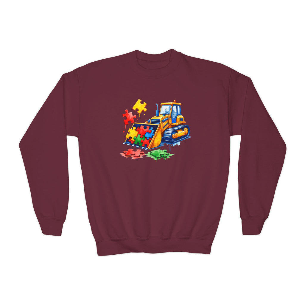 Kids Bulldozer Autism Puzzle Crewneck Sweatshirt