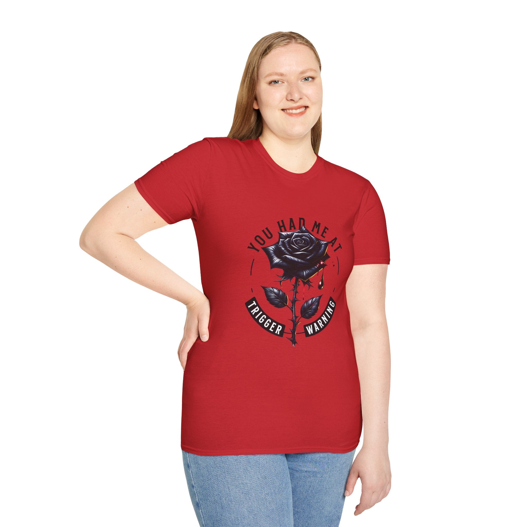 You Had Me at Trigger Warning T-Shirt — Black Rose Gothic Graphic Tee