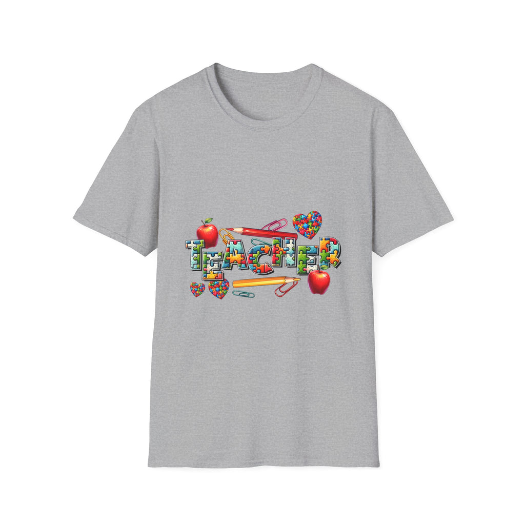 Teacher Appreciation T‑Shirt — Colorful School Icons & Hearts Design