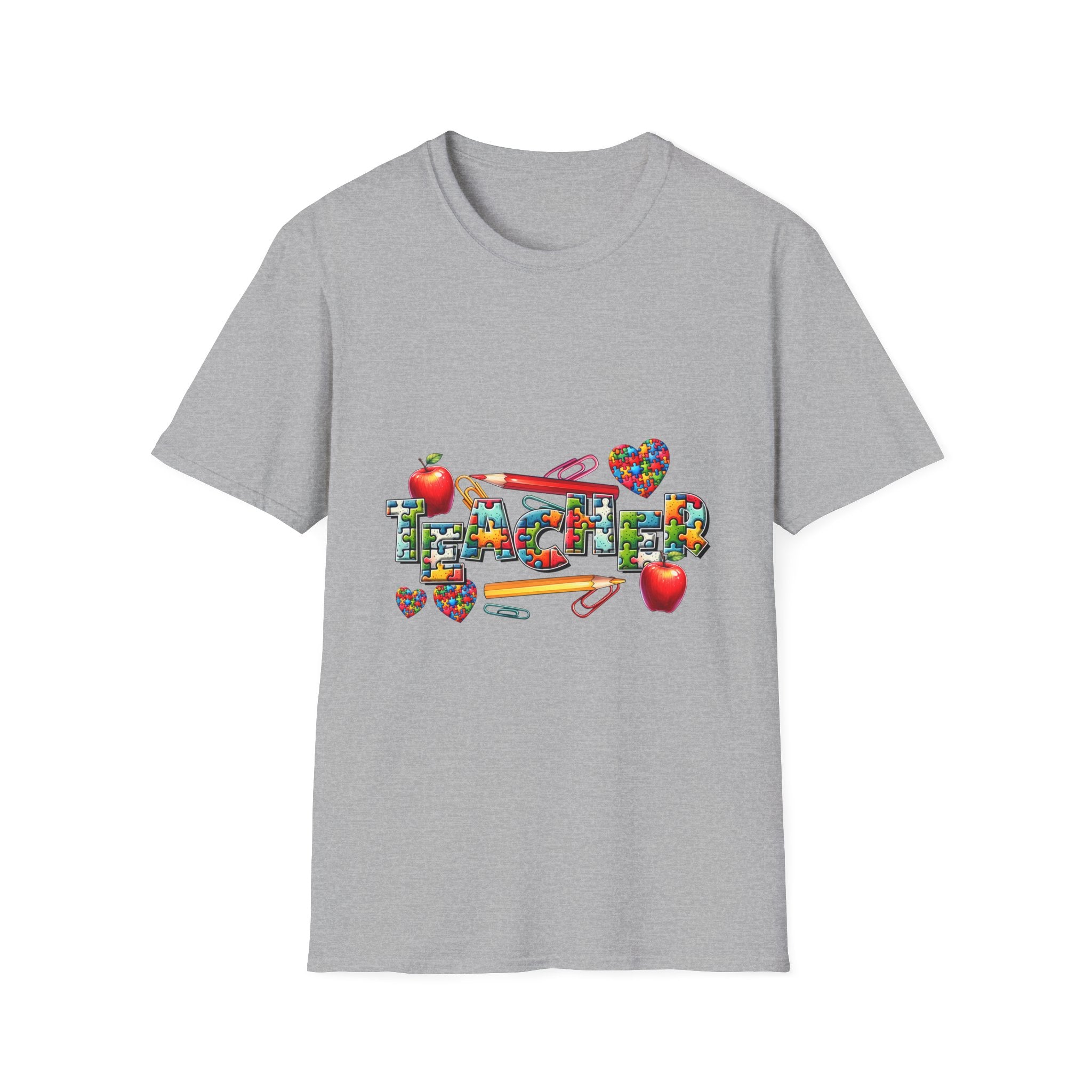 Teacher Appreciation T‑Shirt — Colorful School Icons & Hearts Design