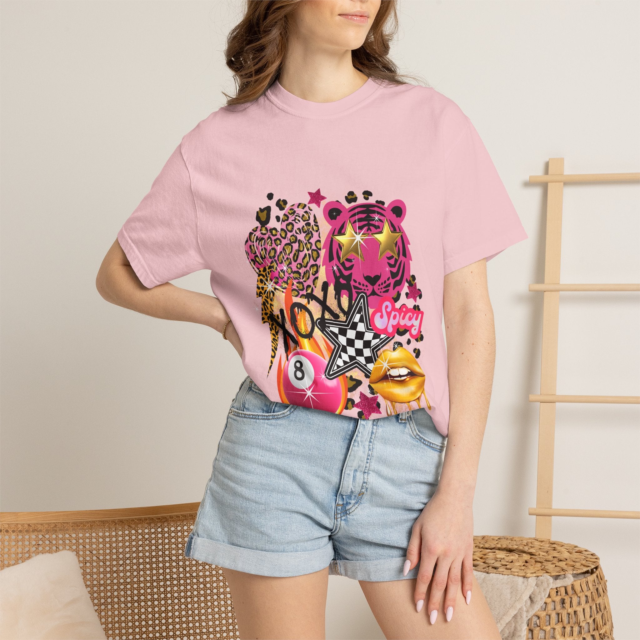 Graphic T-Shirt — Bold Pink Collage 'Spicy' Streetwear Tee