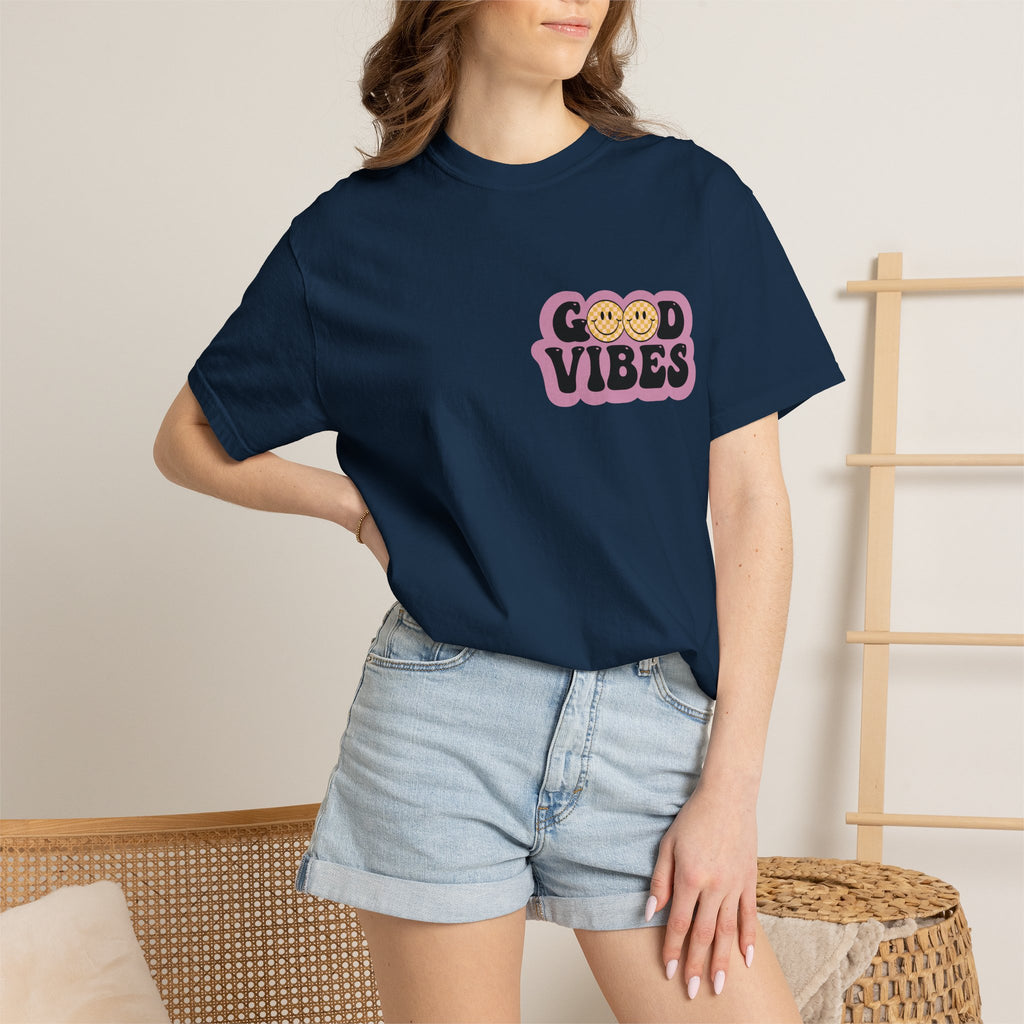 Good Vibes Retro Graphic T-Shirt — Free Spirit Smiley Desert Design