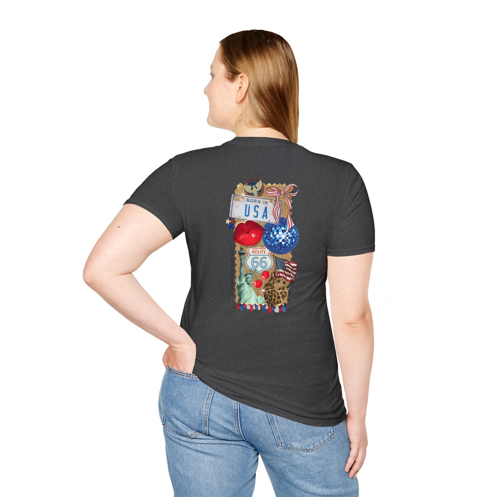 USA Collage T-Shirt — Patriotic Route 66 & Americana Graphic Tee