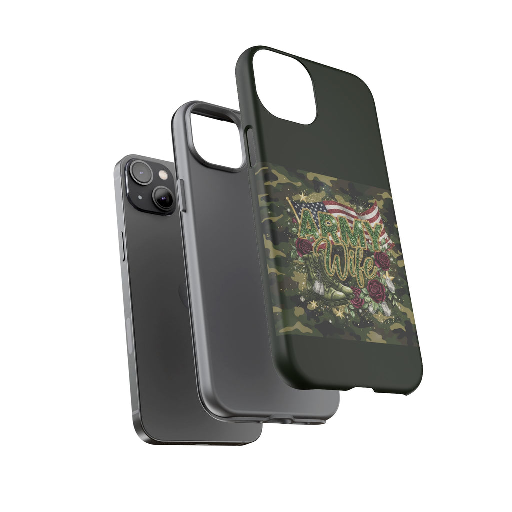 Army Wife Tough Phone Case — Camo Flag Design with Roses
