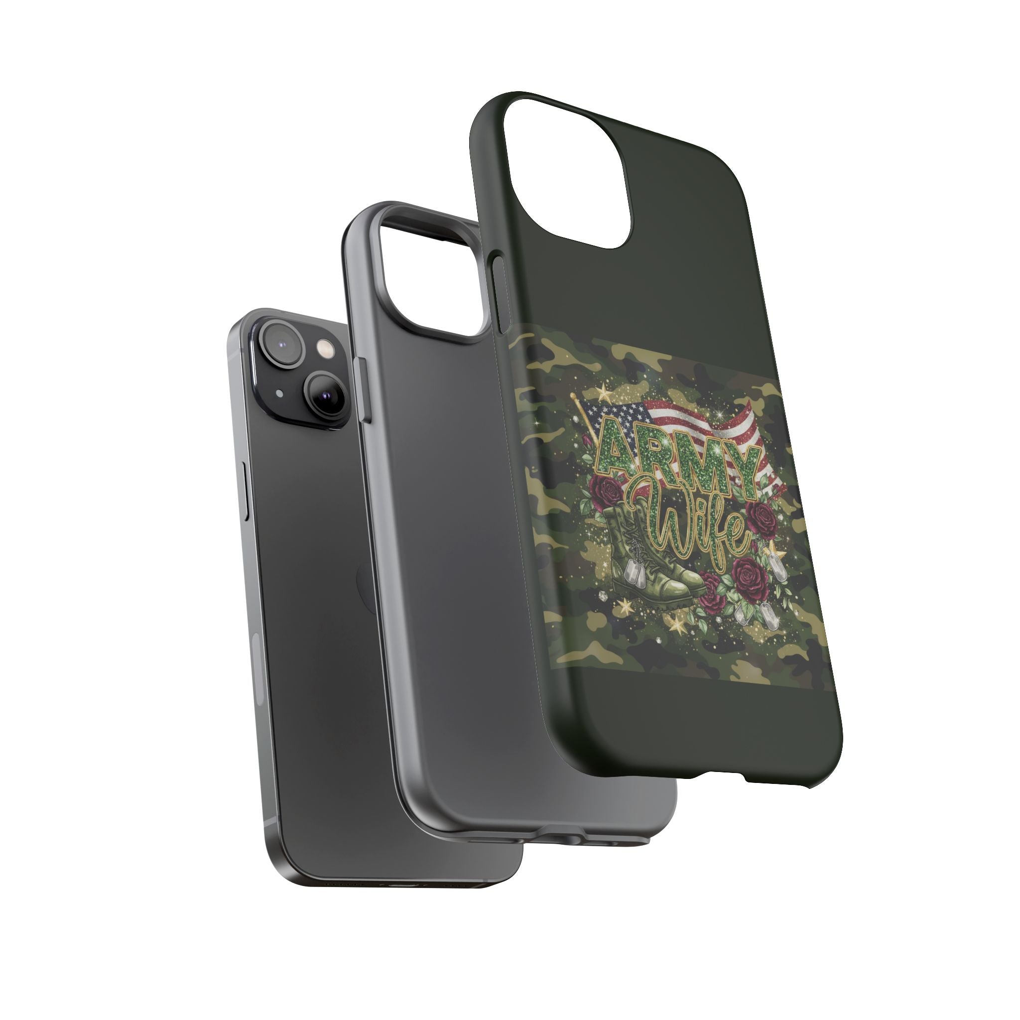 Army Wife Tough Phone Case — Camo Flag Design with Roses