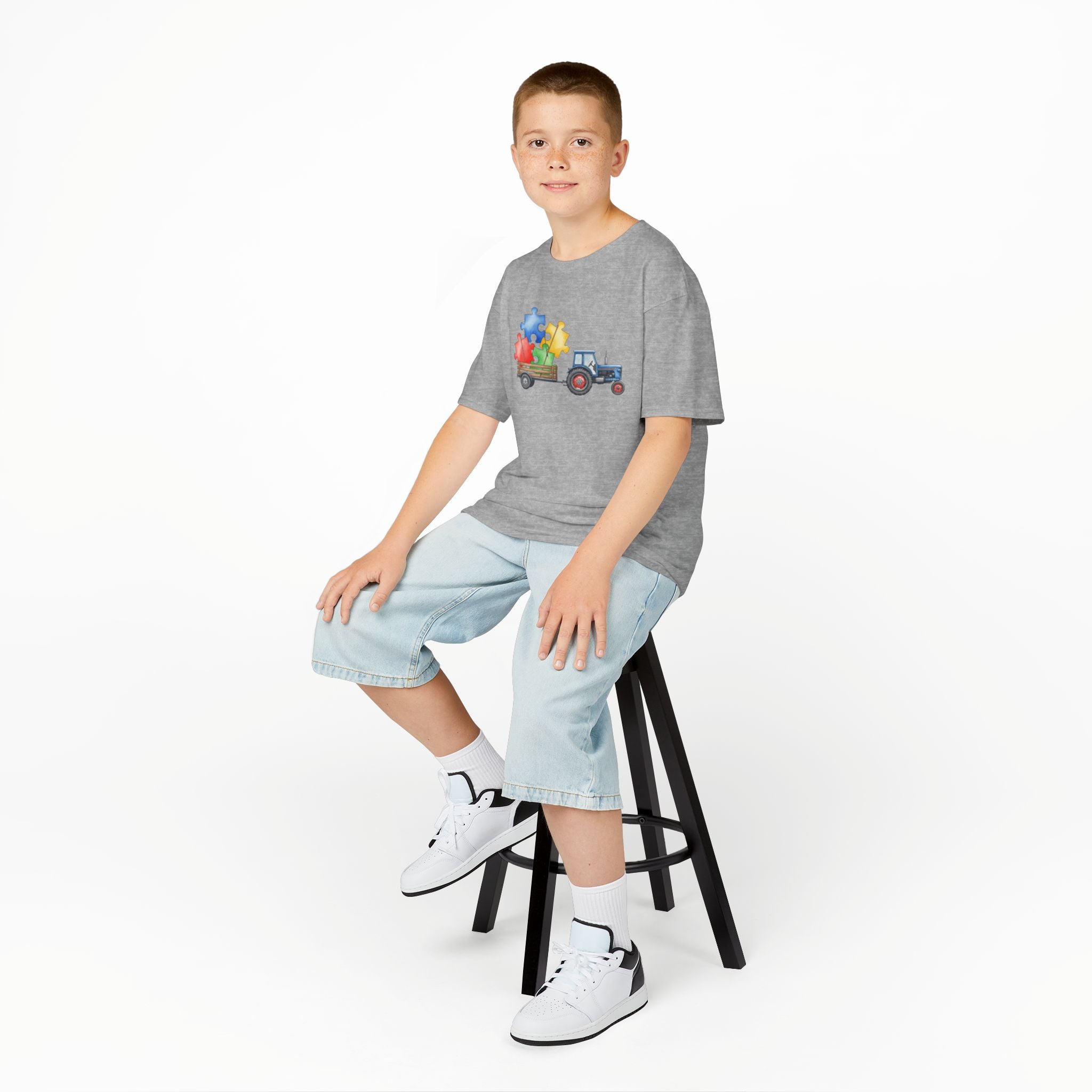 Kids Tractor with Puzzle Pieces T-Shirt — Autism Awareness Farm Tee
