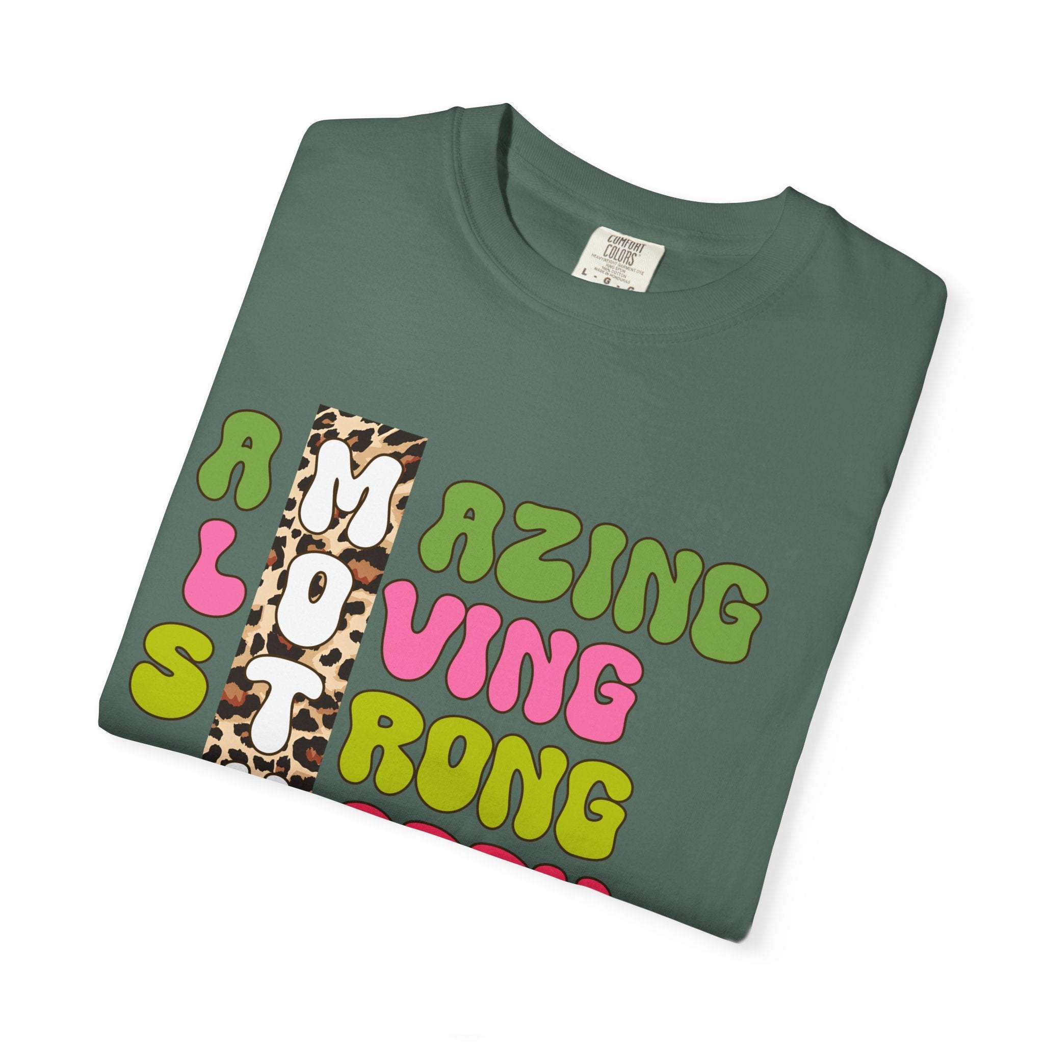 Mother Acrostic Graphic T-Shirt — Retro Bubble Letters & Leopard Accent