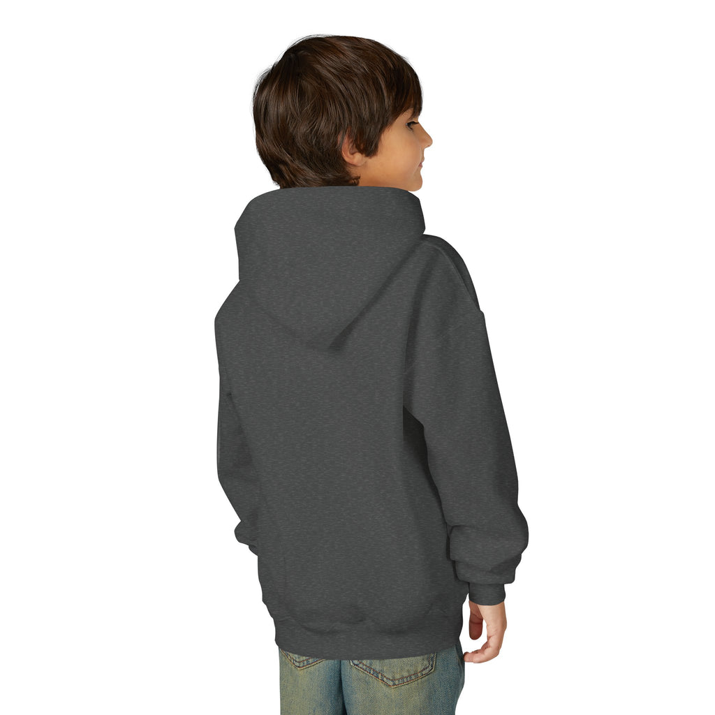 Youth Hoodie — Colorful Retro Smiley & Puzzle Heart Graphic