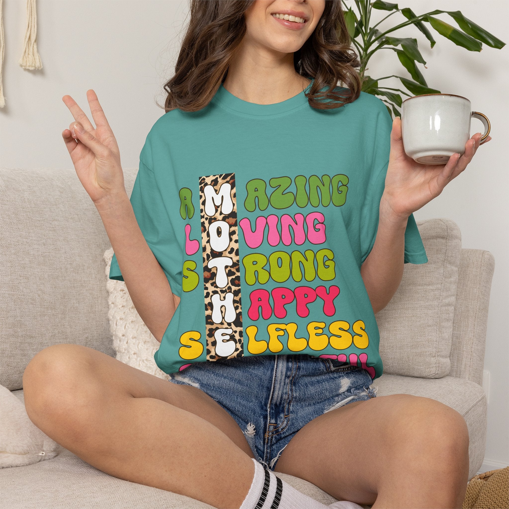 Mother Acrostic Graphic T-Shirt — Retro Bubble Letters & Leopard Accent