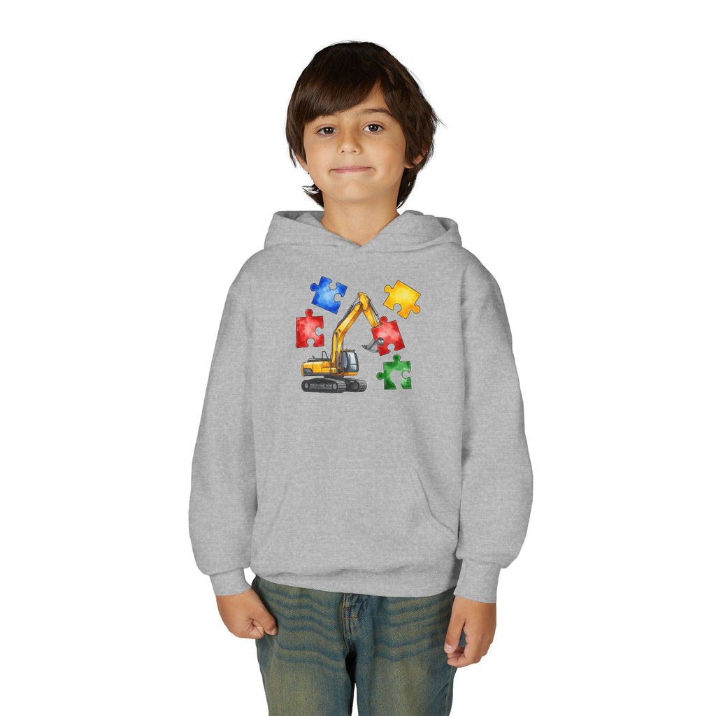 Kids Excavator Puzzle Hoodie - Autism Awareness Construction Sweatshirt