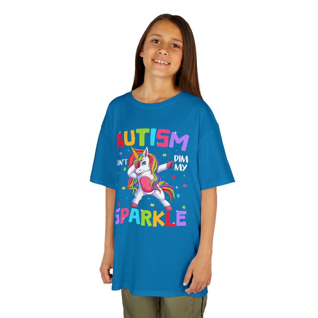 Autism Sparkle Kids T-Shirt — "Autism Can't Dim My Sparkle" Unicorn Tee