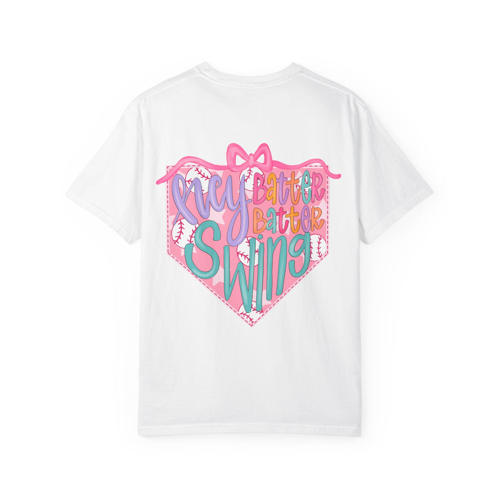 Softball Tee — "Play Ball" Front & "Pitch, Batter, Batter, Swing" Heart Back