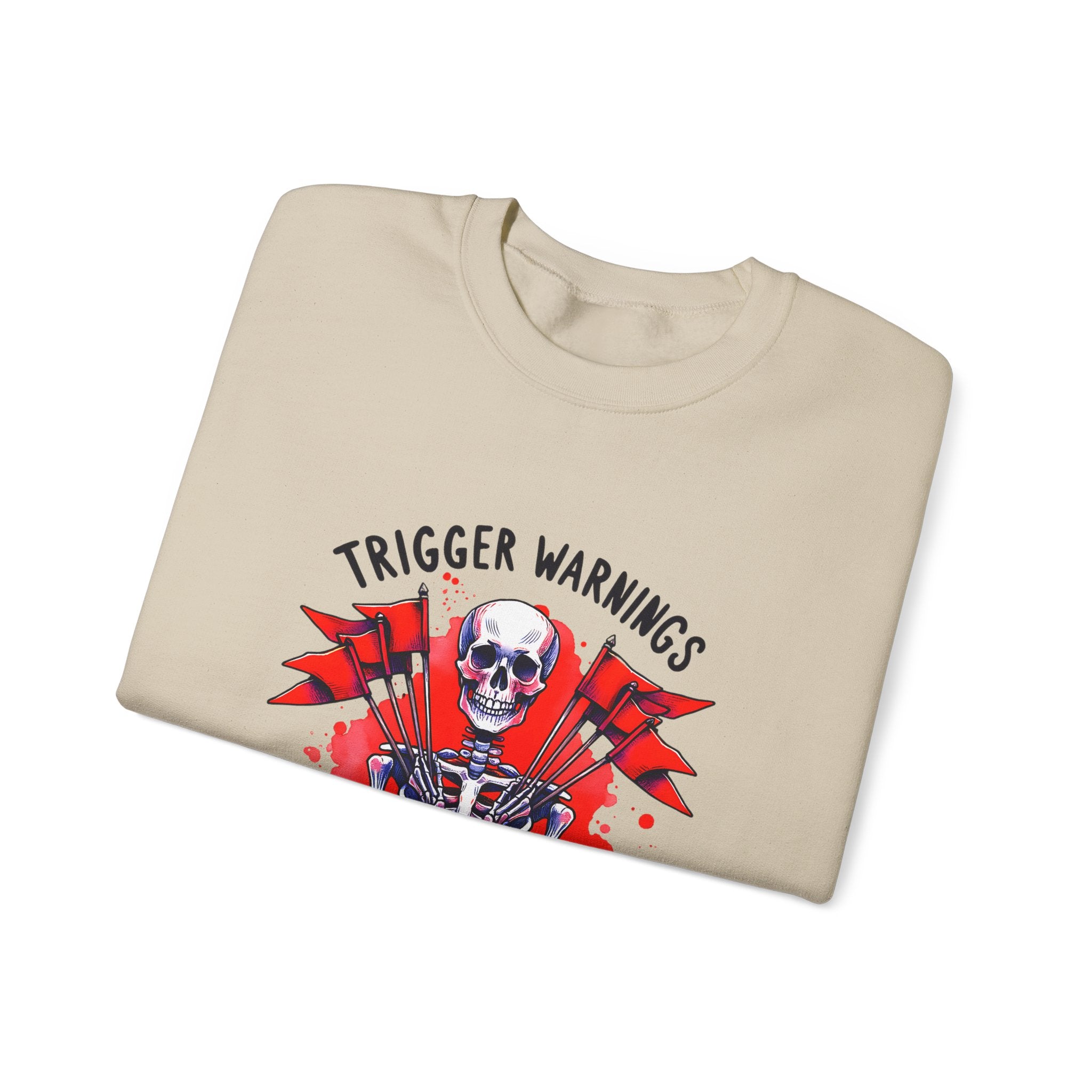 Skeleton Graphic Sweatshirt — "Trigger Warnings Welcome" Gothic Crewneck