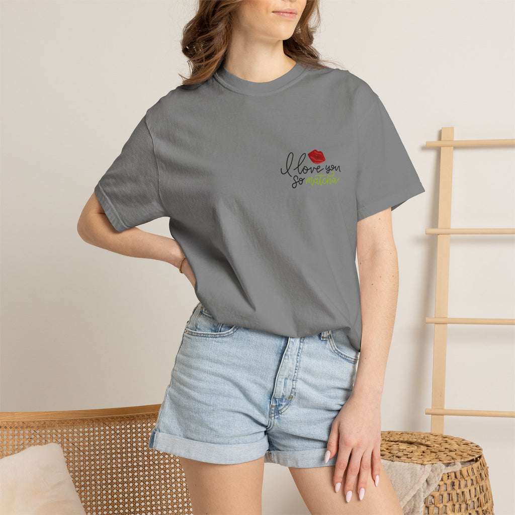 T-Shirt — "I Love You For Matcha" Graphic Tee with Leopard Heart & Matcha Cup