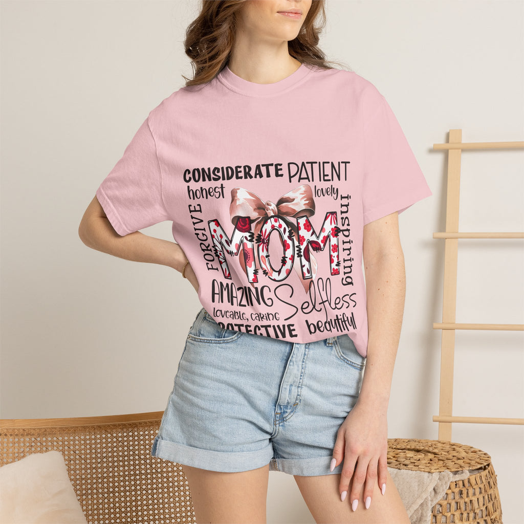 Mom Word-Art T-Shirt — Floral Bow Mother’s Day Tee
