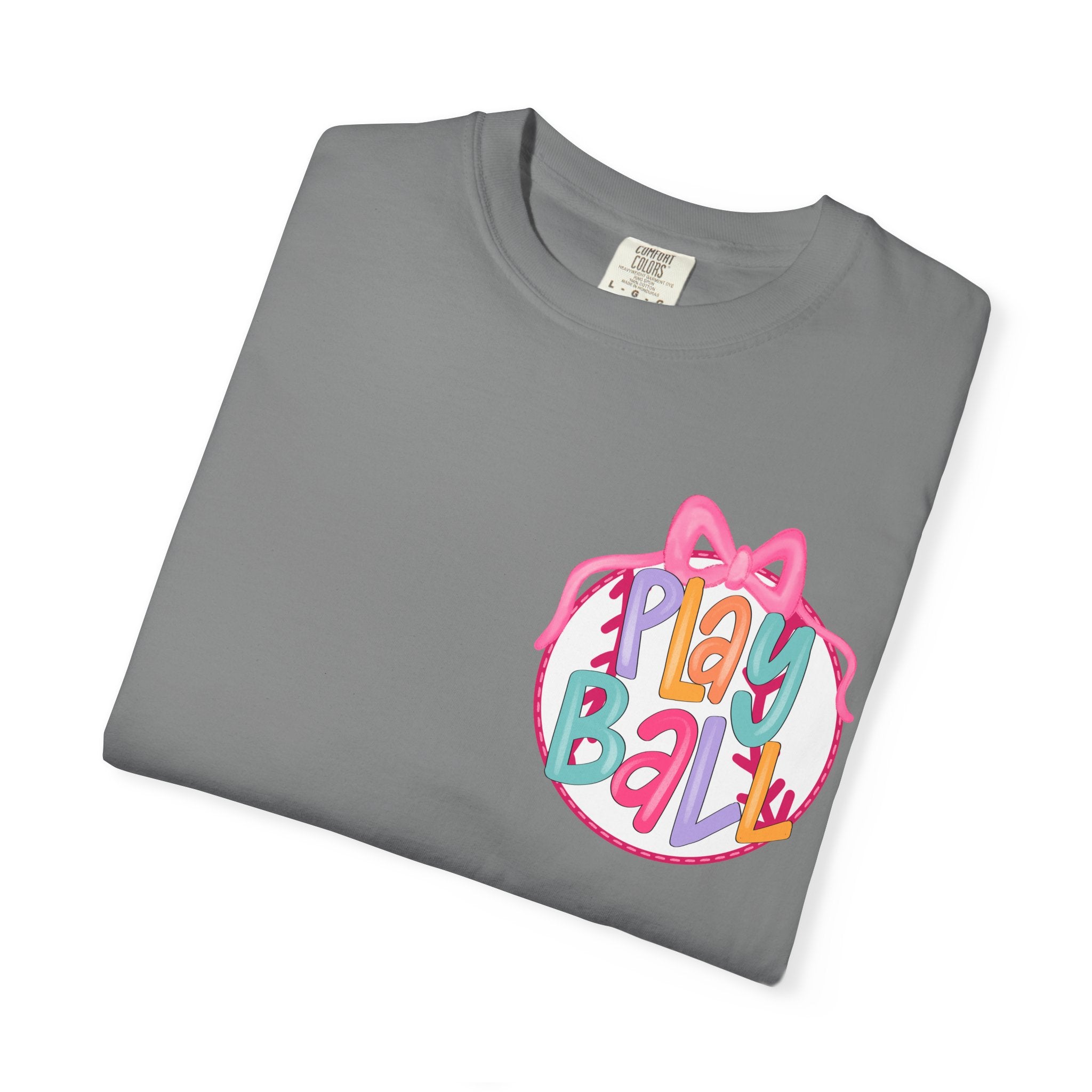 Softball Tee — "Play Ball" Front & "Pitch, Batter, Batter, Swing" Heart Back