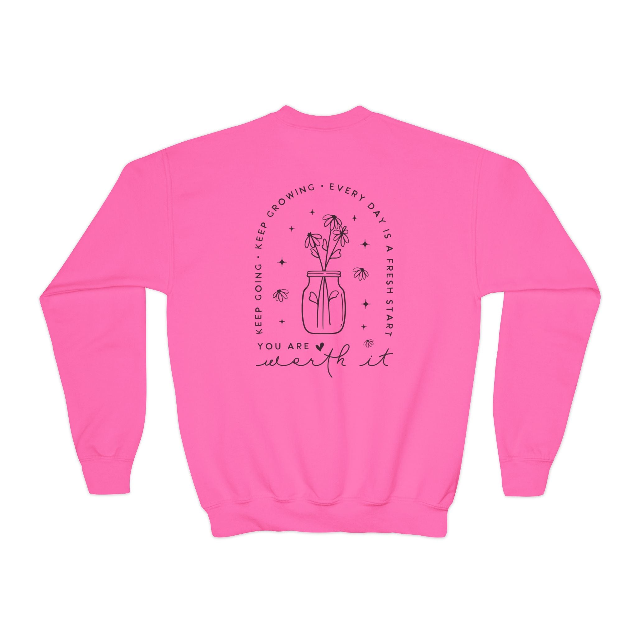 Youth Crewneck Sweatshirt — "You Are Worthy" Floral Graphic Sweatshirt