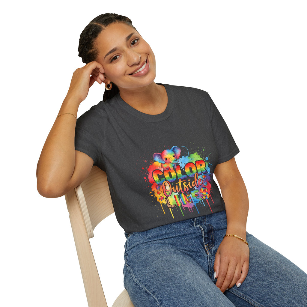 Color Outside Lines T-Shirt — Rainbow Paint Splatter Art Tee