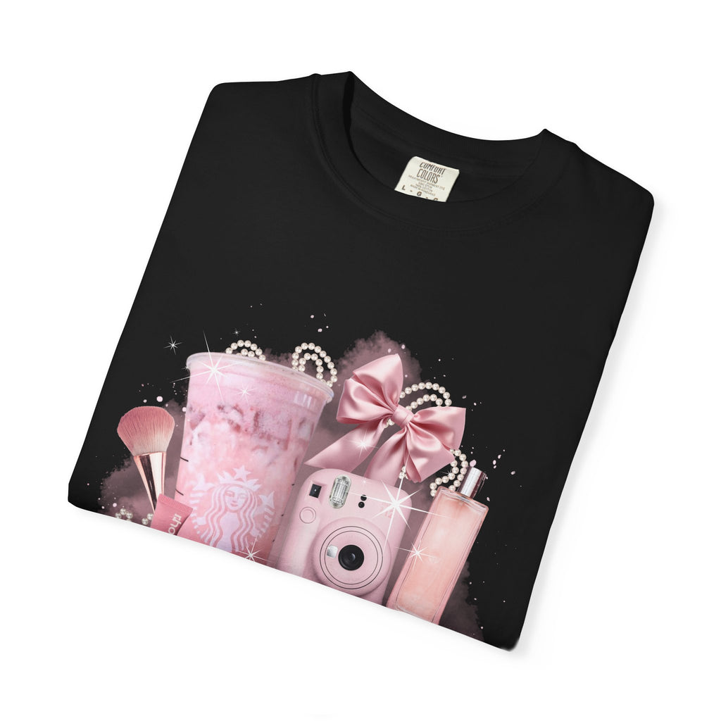 Pink Vanity Aesthetic T-Shirt — Makeup, Polaroid & Accessories Graphic Tee
